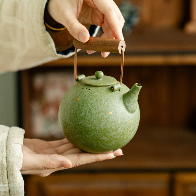 Authentic Cyan-Orange Gold-Fleck Fenggu Beam Hearthside Boiling Tea Kettle - 380ml Teaware