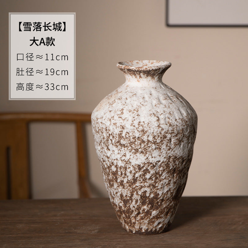 Weathered white and brown rustic ceramic vase, Large A 33 cm
