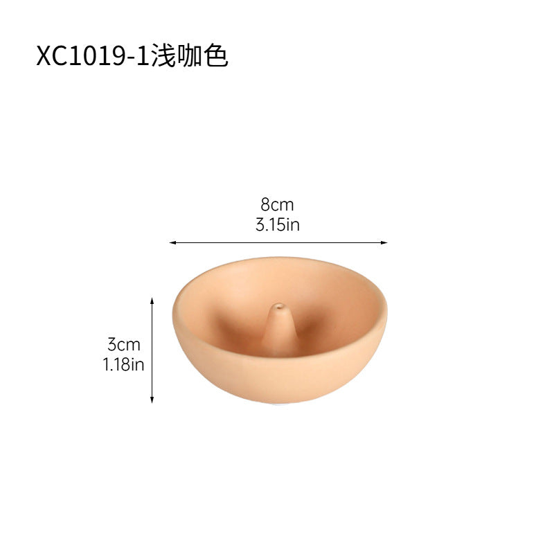 Light coffee round ceramic incense holder 8 cm diameter by 3 cm high