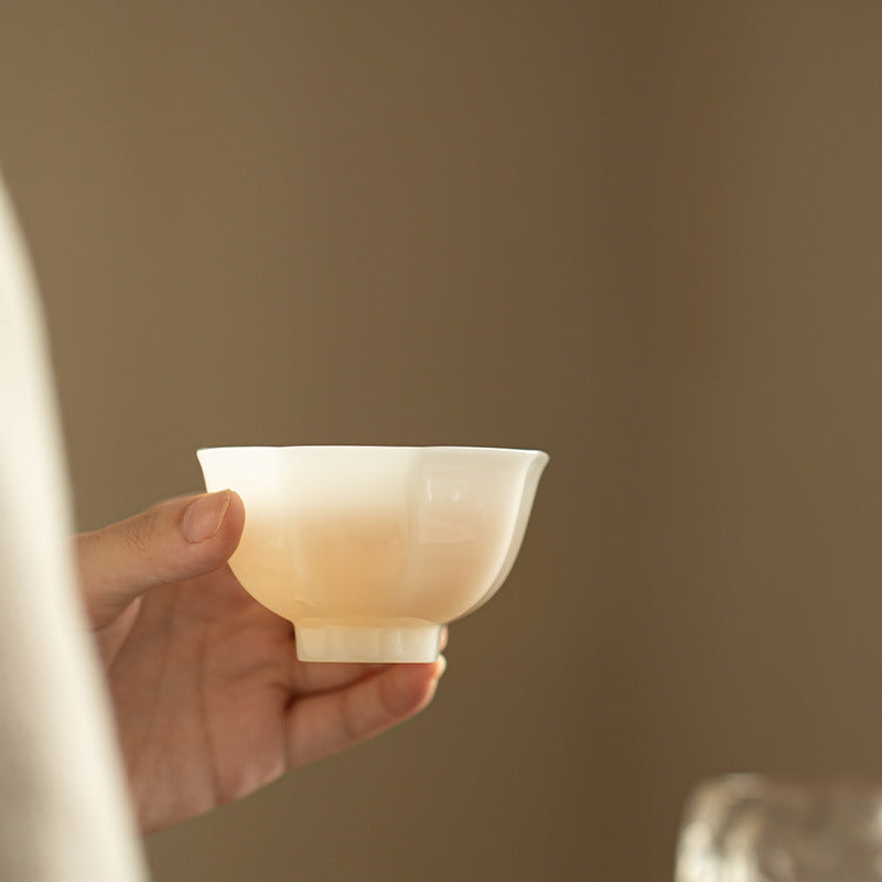 Handcrafted Dehua Ice Mutton Fat Jade Octagonal Thin-Body Master Teacup - 80ml Gongfu Teacup