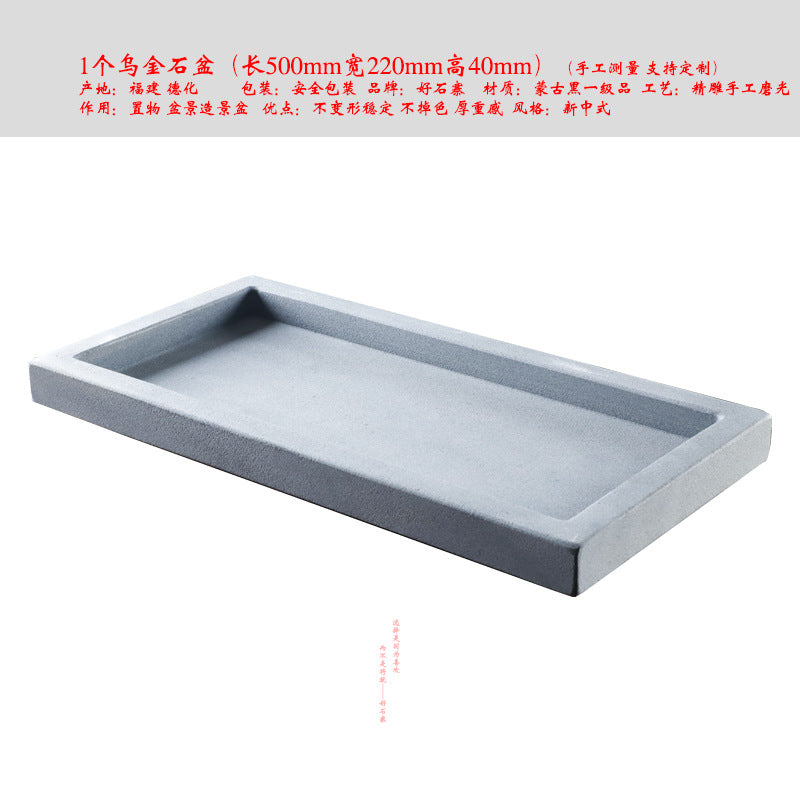 Gray rectangular stone bonsai basin with low profile