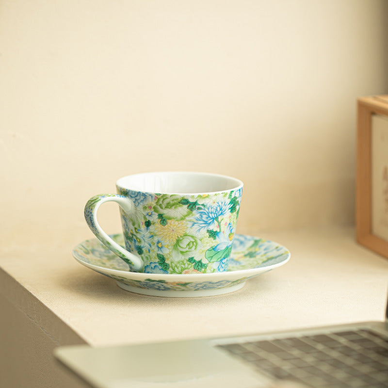 Authentic Jingdezhen Hand-Painted Enamel Blooming Flora Porcelain Teacup & Saucer Set - 150ml Gongfu Teacup
