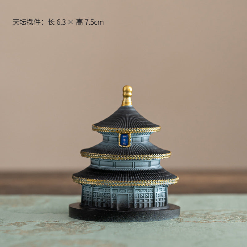 Charcoal black Temple of Heaven ceramic incense holder front view