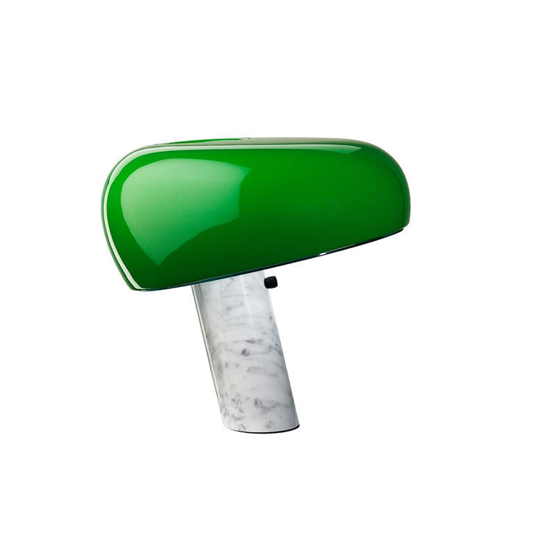 Green glossy mushroom lamp with white marble support