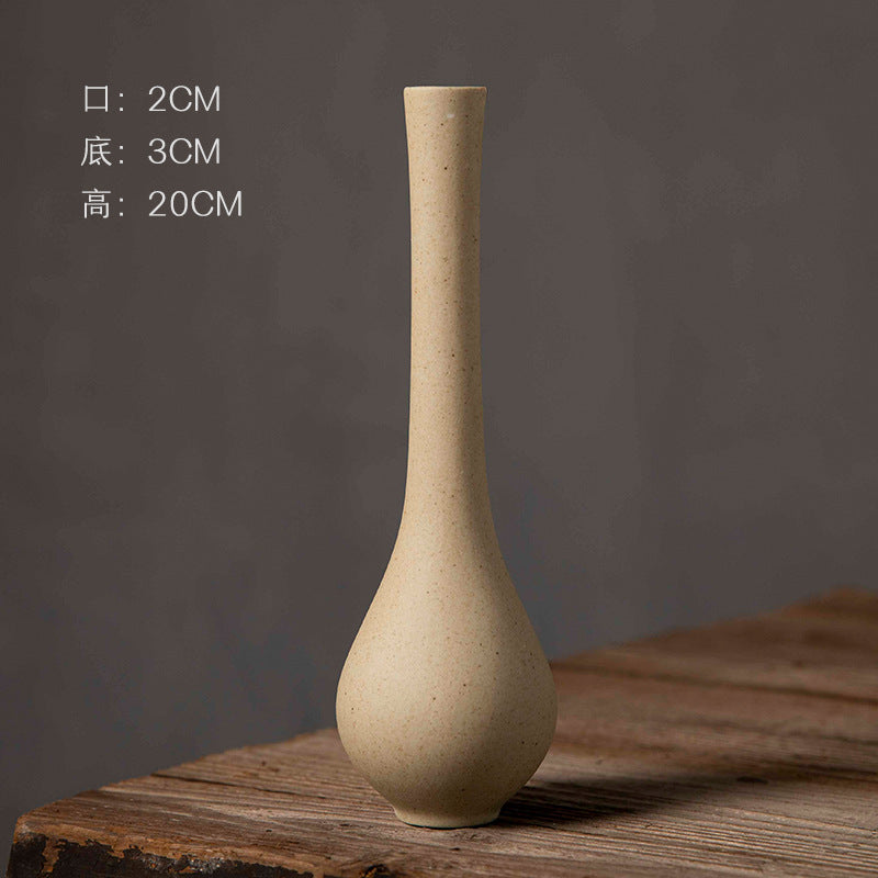 Tall pear-shaped beige coarse-clay bud vase 20 cm high