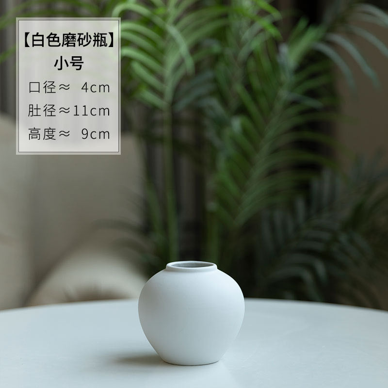 Matte white sand-texture round ceramic vase 9 cm size