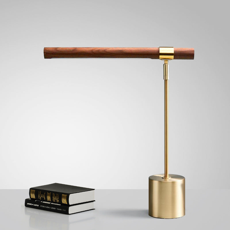45cm gold and wood grain T bar task lamp front view