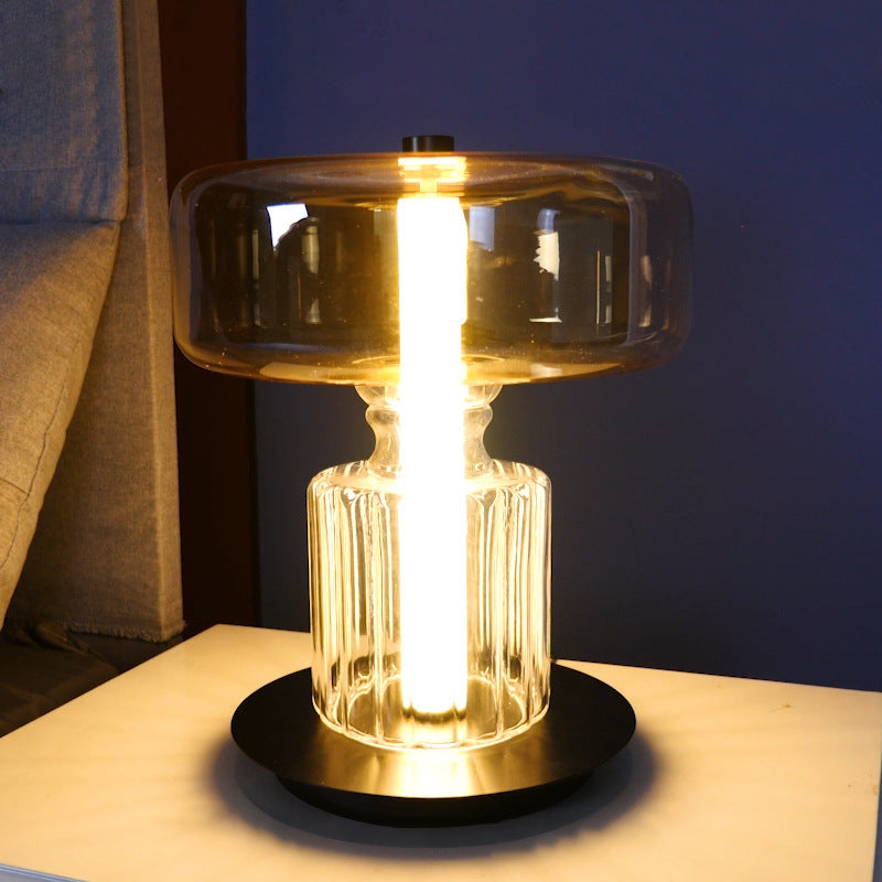 Amber designer glass table lamp styled on console