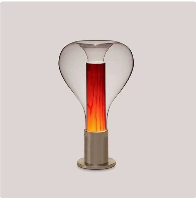 Glass capsule table lamp with ember red inner column