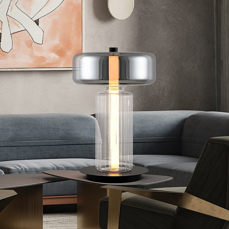 Large smoke grey glass column lamp 33cm by 45cm