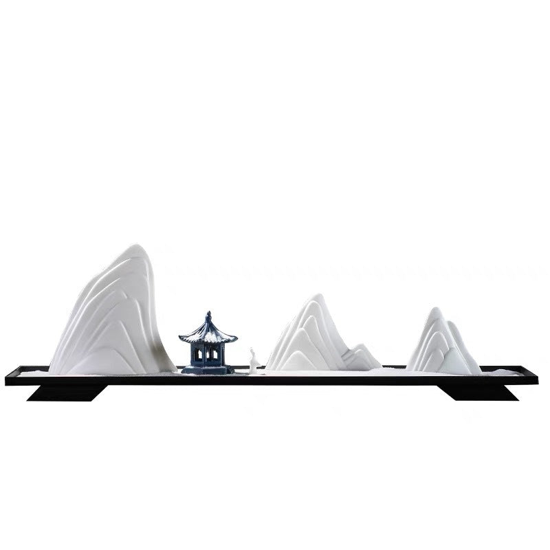 New Chinese Ceramic Mountain Sand-Tray Landscape – Pavilion, Scholar & Snow Peak Zen Tabletop Decor Collection