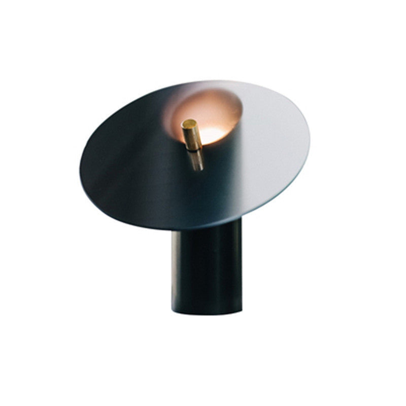 Black and clear glass sculptural table lamp front angle
