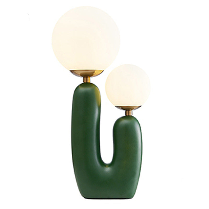 Forest green U-shaped double globe table lamp