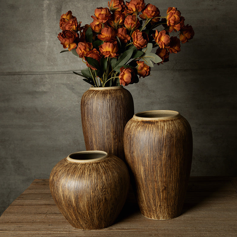 Bronze brown brushed ceramic vase three-size collection