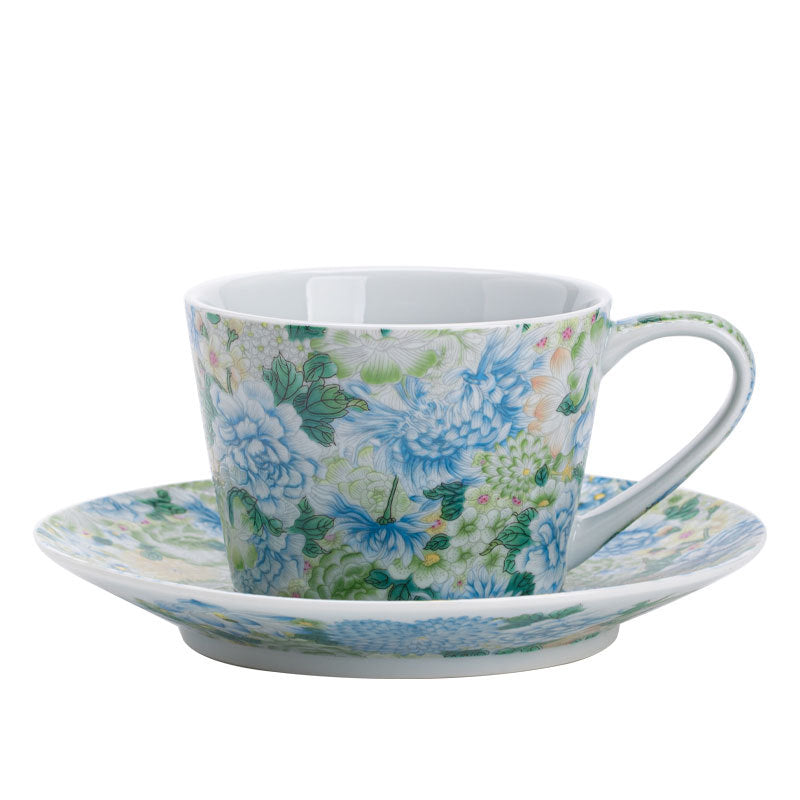 Authentic Jingdezhen Hand-Painted Enamel Blooming Flora Porcelain Teacup & Saucer Set - 150ml Gongfu Teacup