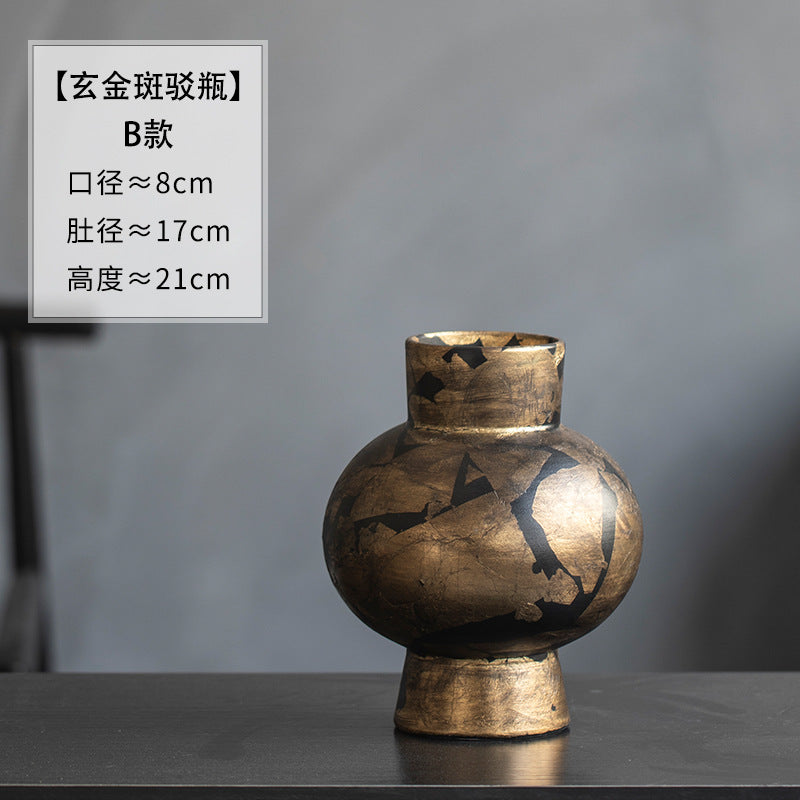 Style B black gold crackle round pedestal vase 21 cm high