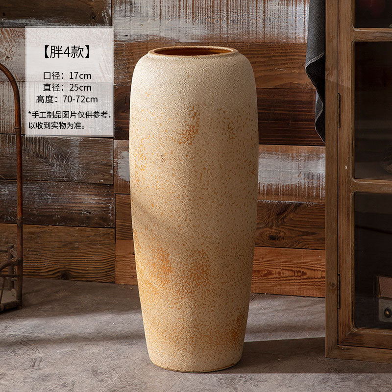 Wide beige sand-texture floor vase 70 to 72 cm high