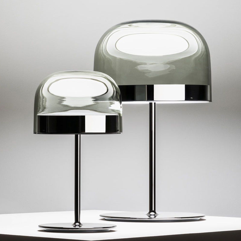 Pearl black glass dome table lamp 24cm wide by 46cm high