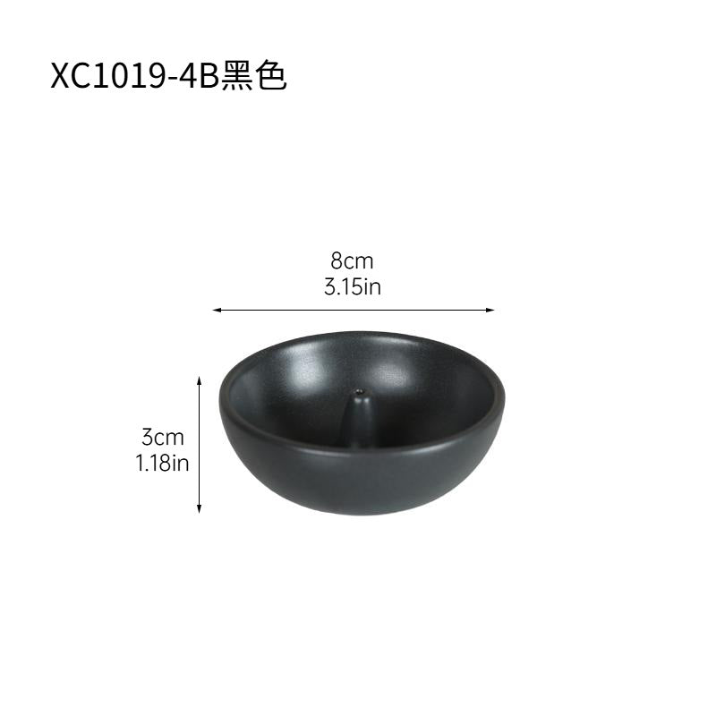 Black round ceramic incense holder 8 cm diameter by 3 cm high