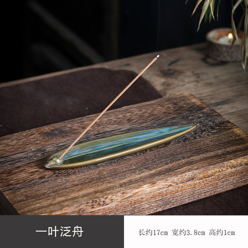 Leaf boat ceramic incense tray approximately 17 by 3.8 by 1 cm