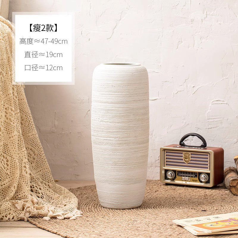 Ivory white slim ribbed floor vase 47 to 49 cm high