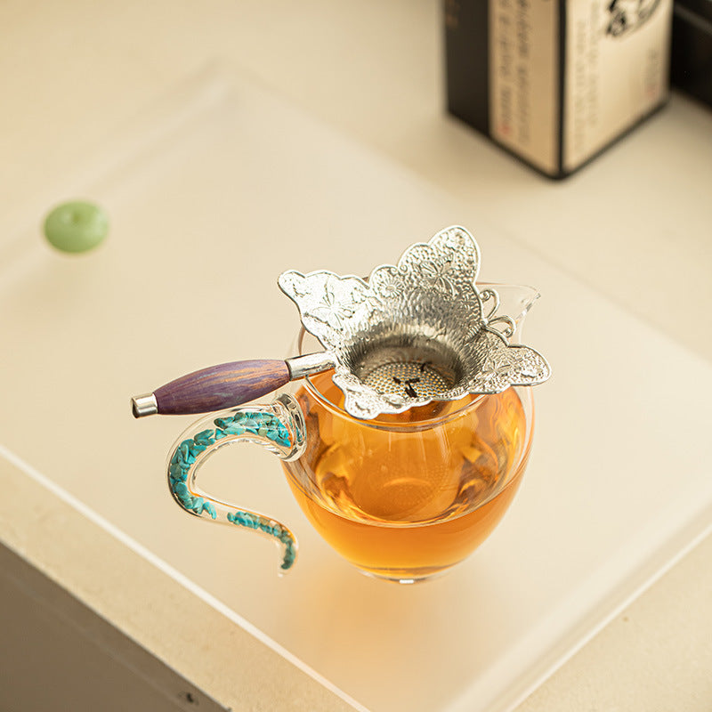 High Borosilicate Heat-Resistant Glass Turquoise Accent Tea Fairness Pitcher & Strainer Set - 220ml Teaware Accessories