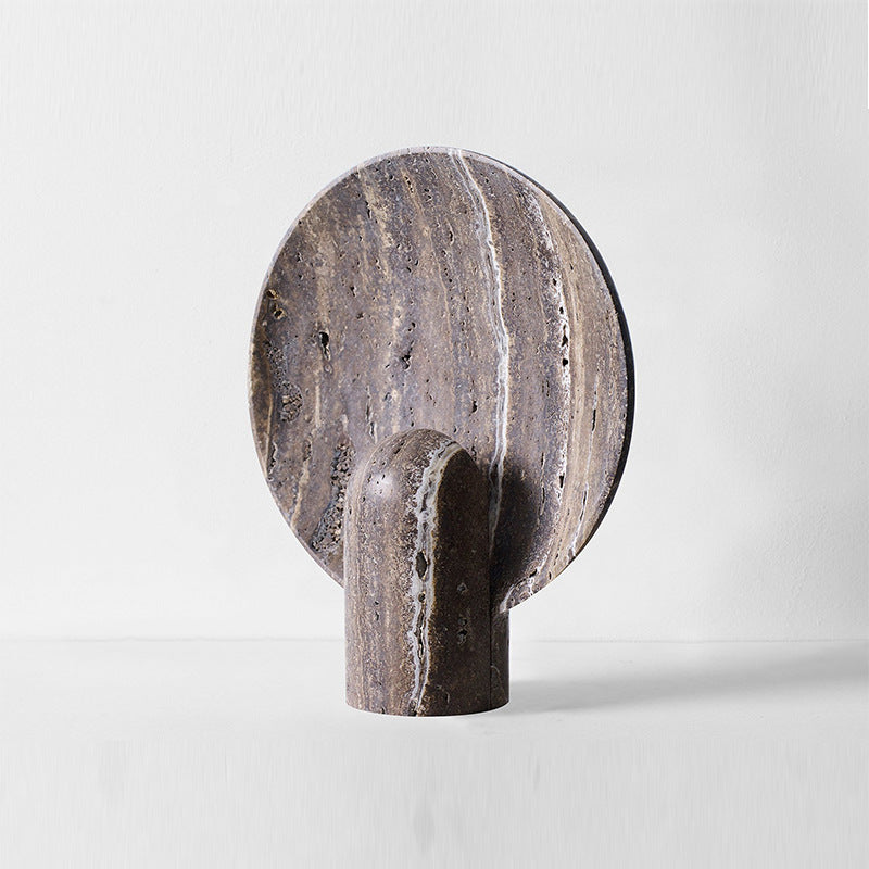 Brown travertine eclipse table lamp angled side view