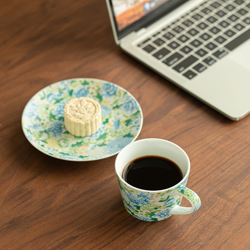 Authentic Jingdezhen Hand-Painted Enamel Blooming Flora Porcelain Teacup & Saucer Set - 150ml Gongfu Teacup