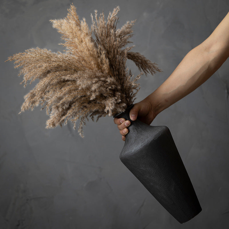 Medium matte black wabi-sabi ceramic vase 22 cm high