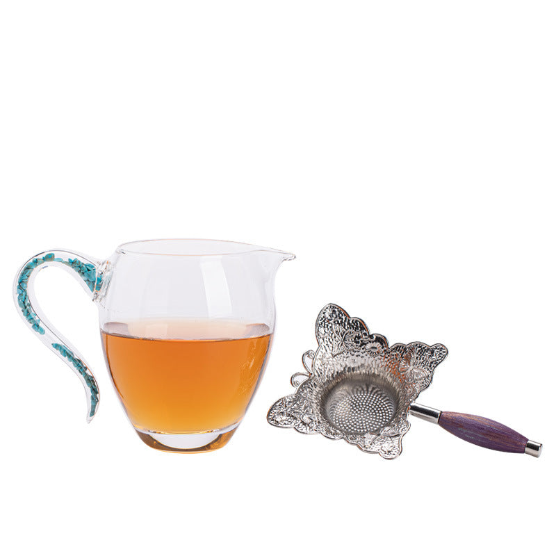 High Borosilicate Heat-Resistant Glass Turquoise Accent Tea Fairness Pitcher & Strainer Set - 220ml Teaware Accessories