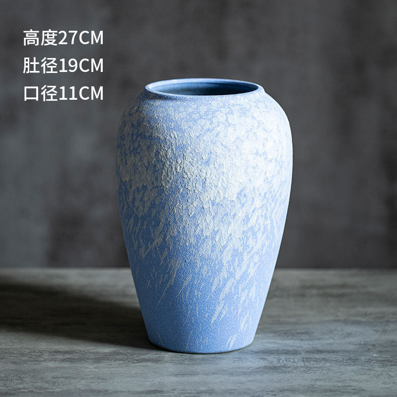 Medium sky-blue snow-texture ceramic vase 27 cm high