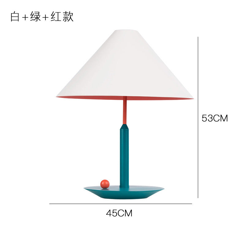 Teal green and coral orange Danish inspired table lamp front view