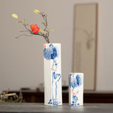 Hand-Painted Blue & White Lotus Rectangular Ceramic Bud Vase – New Chinese Tea Table Decor