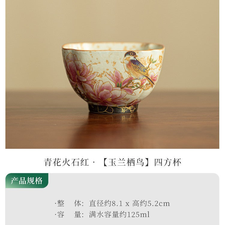 Authentic Jingdezhen Blue & White Huoshihong Square Ceramic Master Teacup - 75ml Gongfu Teacup