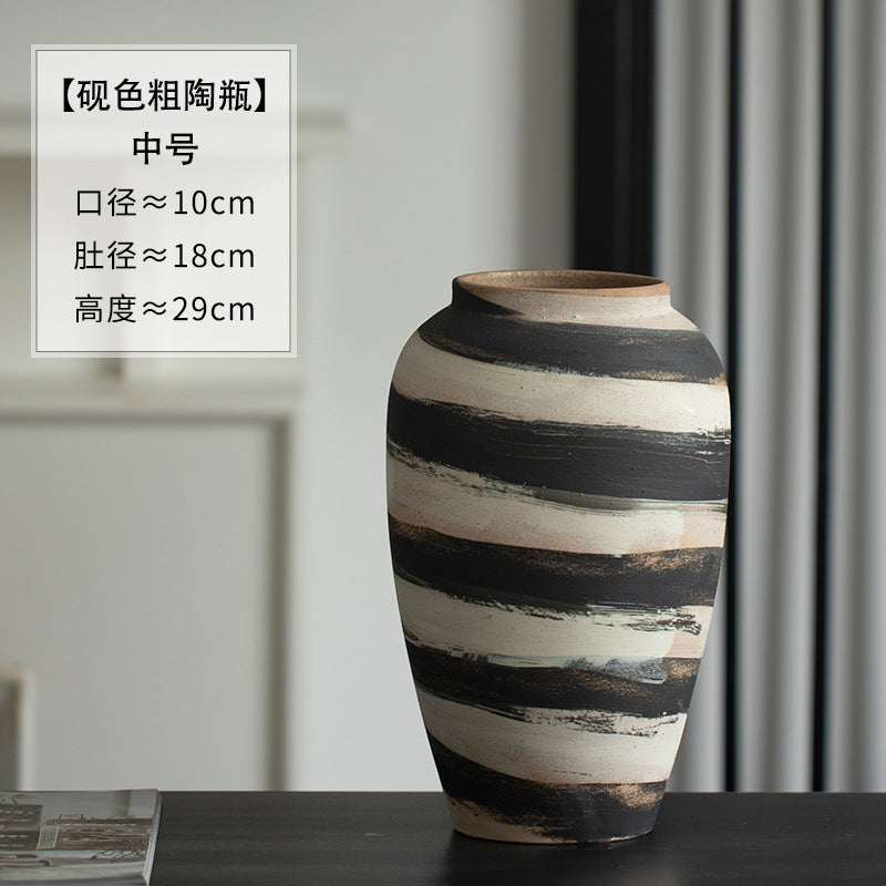 Medium rustic charcoal cream ceramic vase 29 cm high