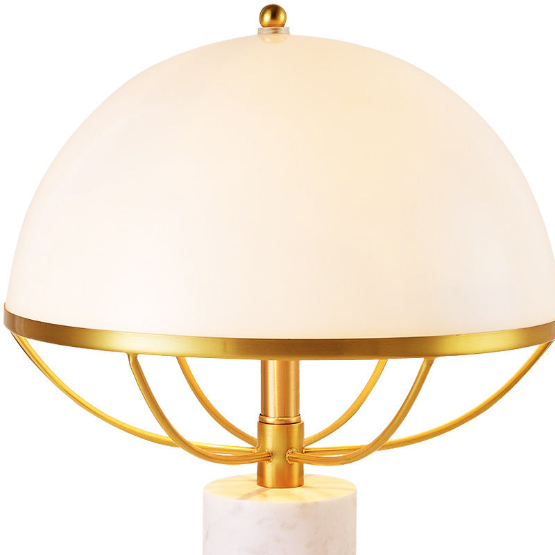 37cm by 51cm white marble and gold dome table lamp front view