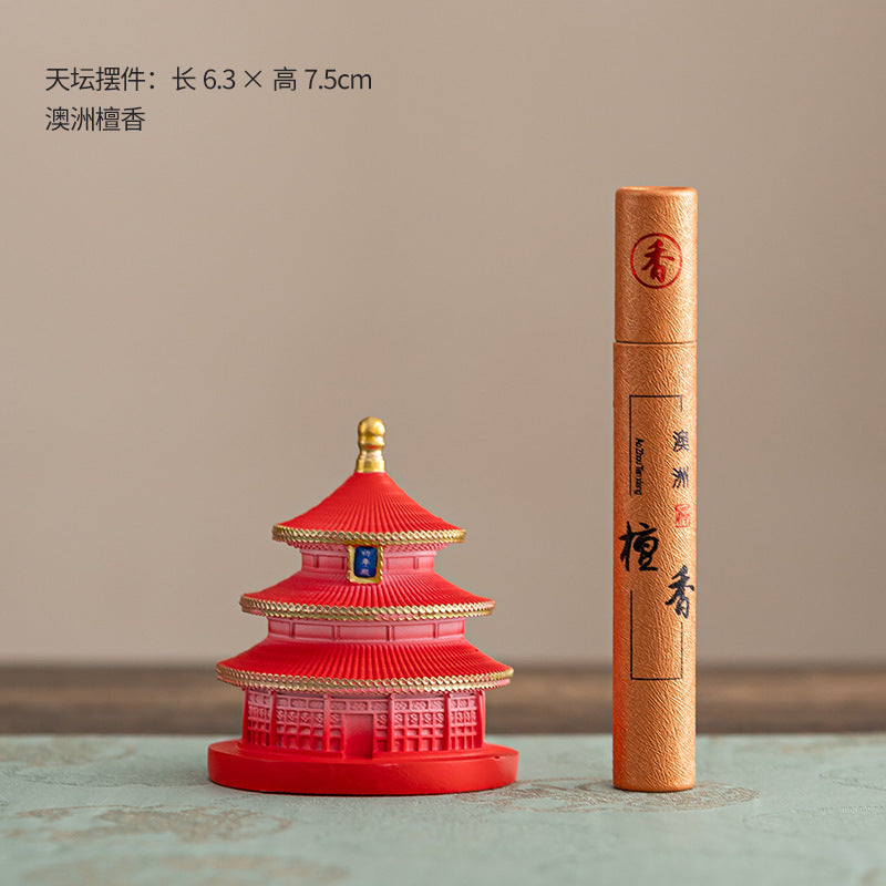 Imperial red Temple of Heaven incense holder with Australian sandalwood incense tube