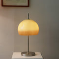 Milk tea glass mushroom table lamp with brushed metal stem