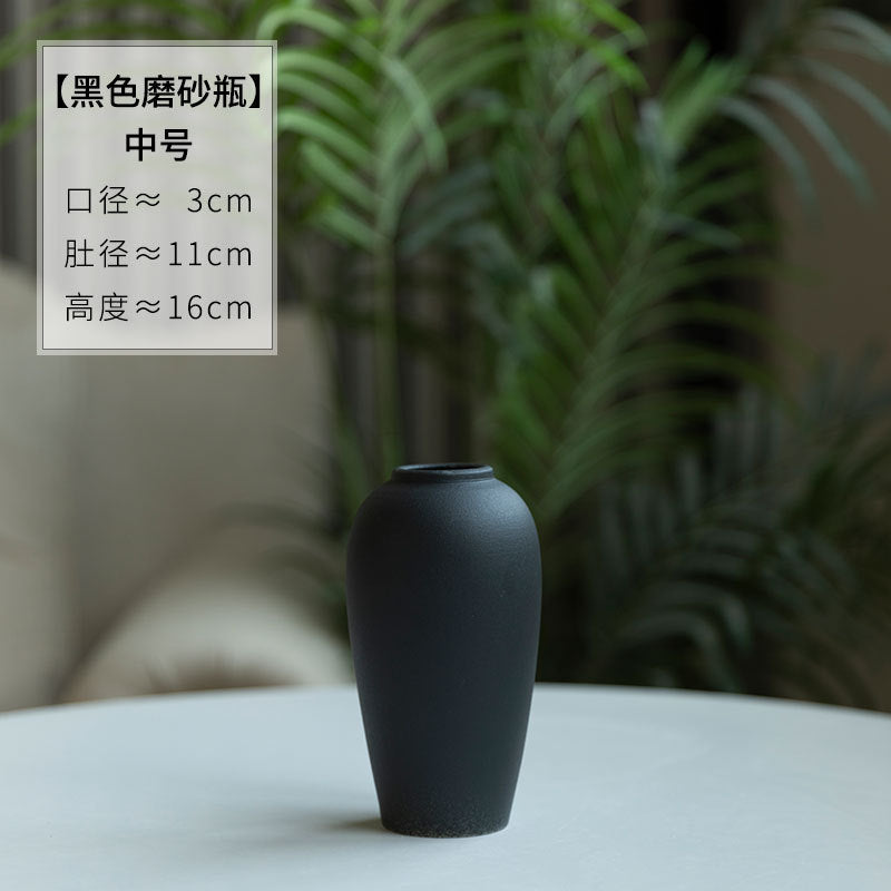 Matte black sand-texture ceramic vase medium 16 cm size