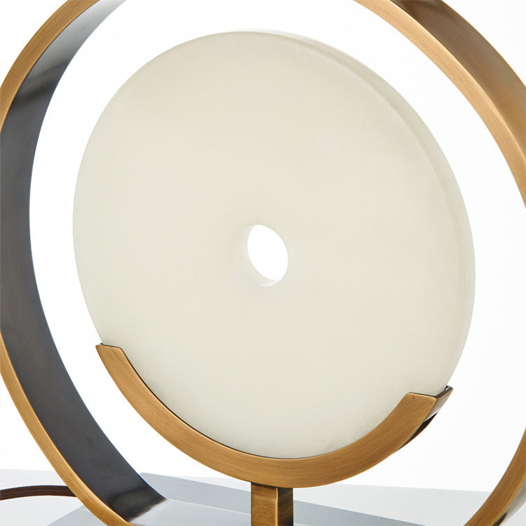 Modern New Chinese table lamp with bronze ring and fabric drum shade