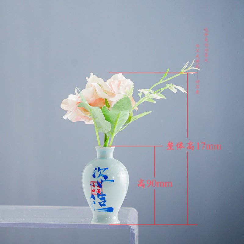 Mini Blue-and-White Porcelain Bud Vase with Floral Arrangement – 9cm New Chinese Tea Table & Desk Decor