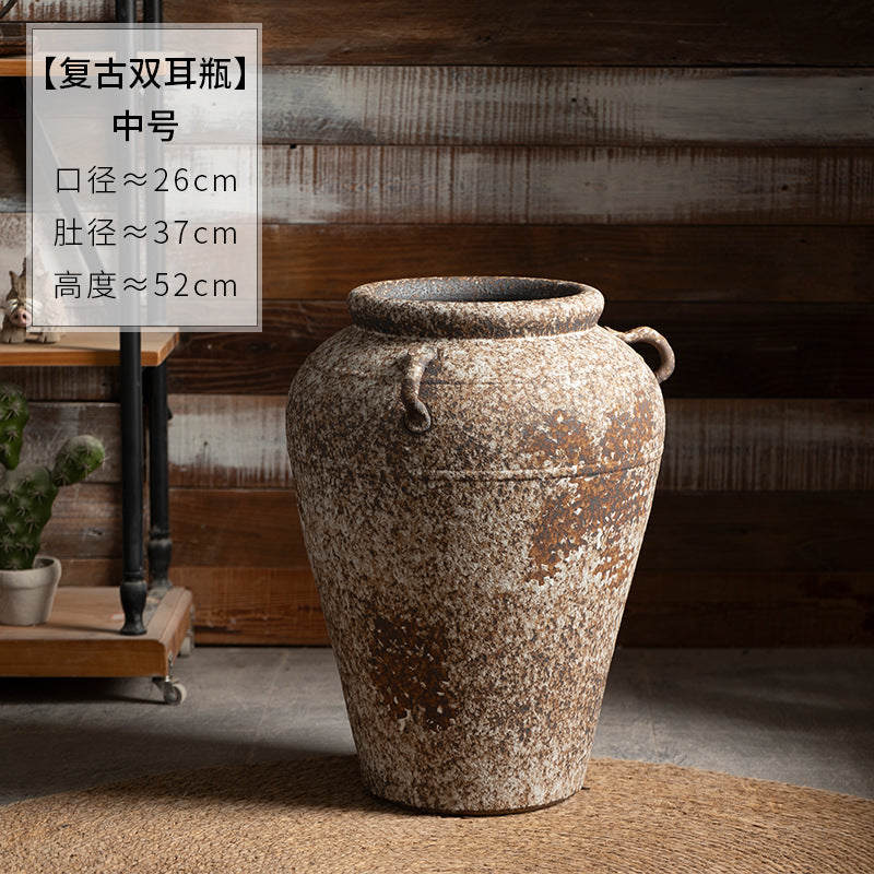 Medium rustic double-handle ceramic urn 52 cm high