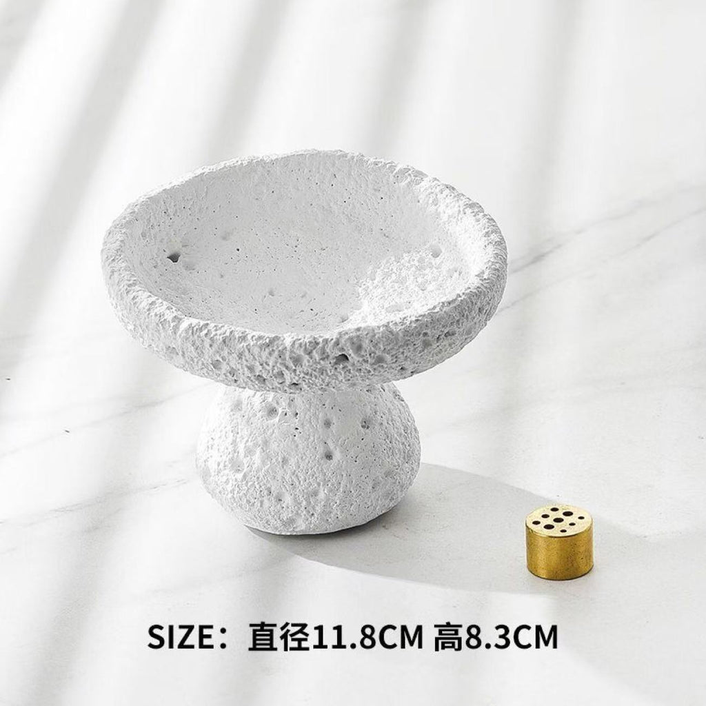 Chalk white textured pedestal incense bowl 11.8 cm wide and 8.3 cm high