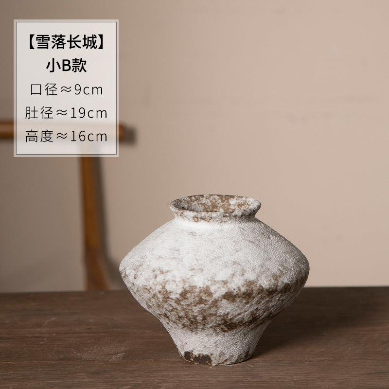 Weathered white and brown rustic ceramic vase, Small B 16 cm