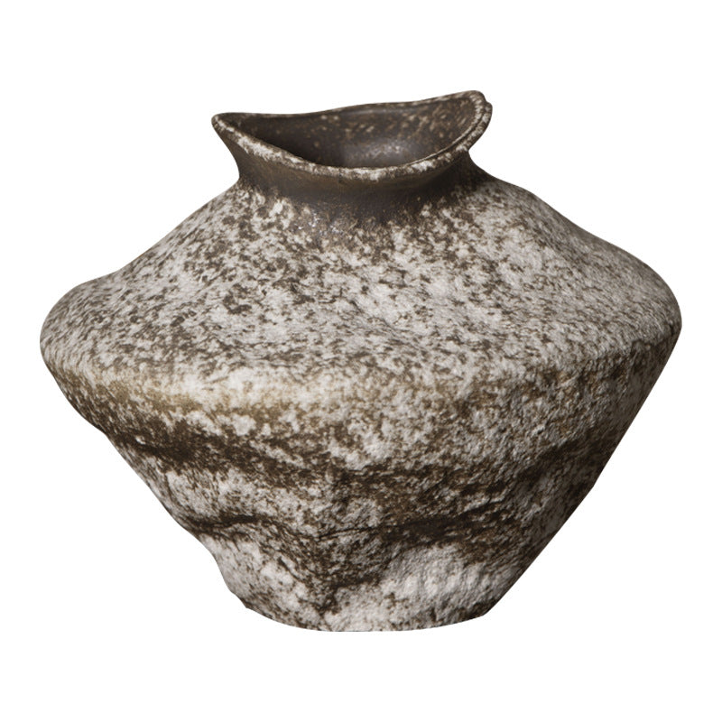 Weathered white brown extra large wide ceramic vase isolated view