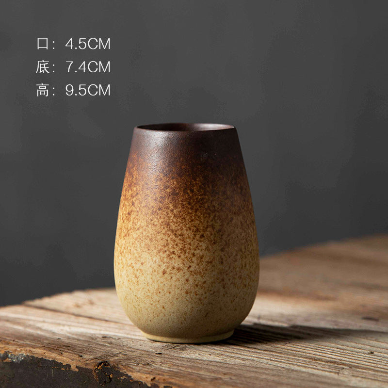 Open-neck tapered brown-to-cream mini ceramic vase 9.5 cm high