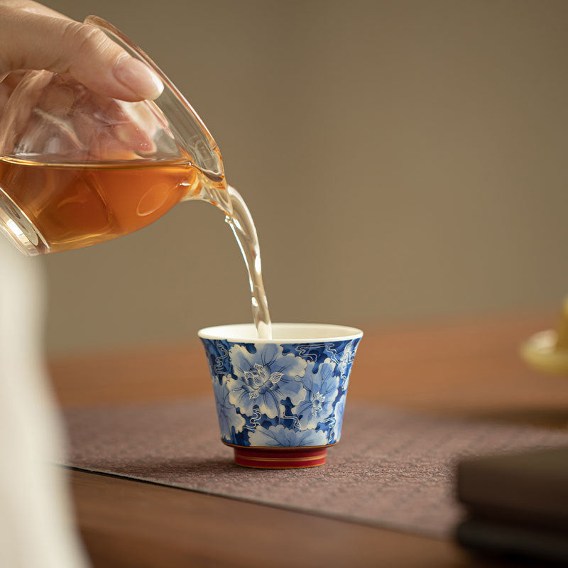 Authentic Jingdezhen Hand-Painted Underglaze Blue & White Allover Lotus Master Tasting Cup Pair (Set of 2) - 70ml Gongfu Teacups