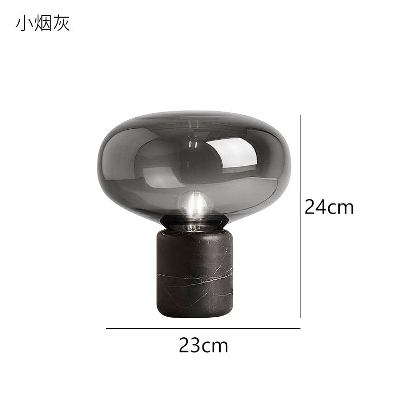 Smoke grey glass table lamp with exposed E27 bulb