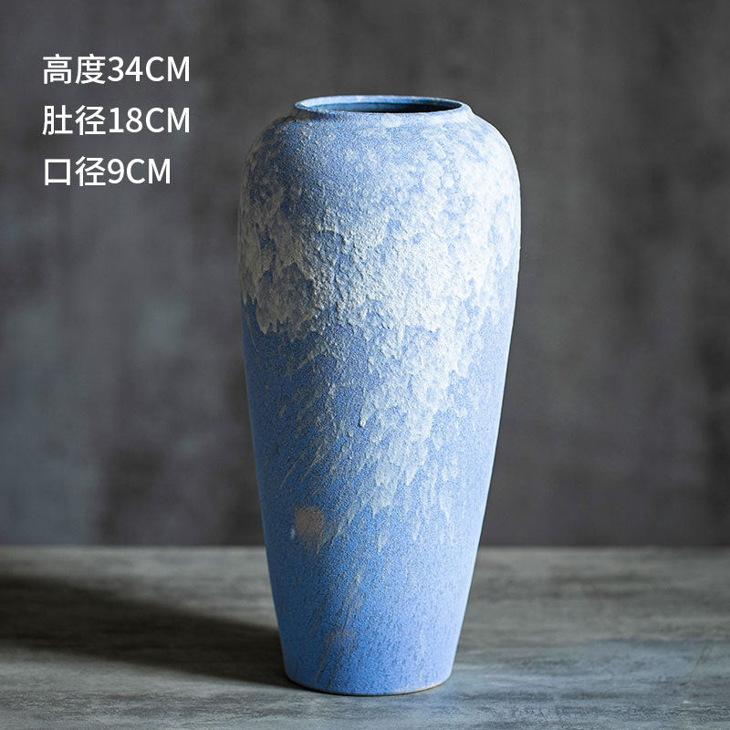 Large sky-blue snow-texture ceramic vase 34 cm product view