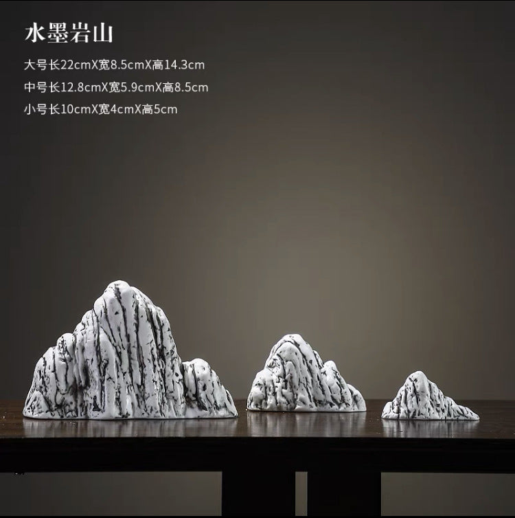 New Chinese Ceramic Mountain Sand-Tray Landscape – Pavilion, Scholar & Snow Peak Zen Tabletop Decor Collection